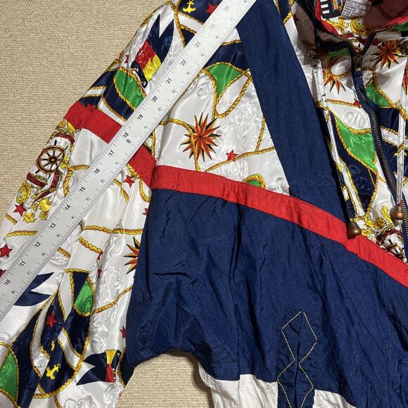 Vintage 90s Windbreaker Retro Stars Anchors Nautical Baroque Scarf Print SZ XL - Picture 7 of 9